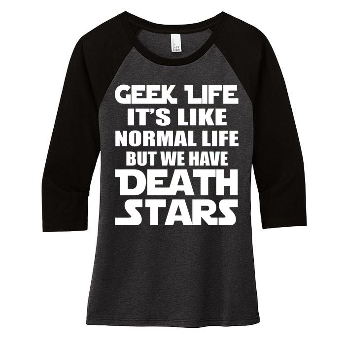 Geek Life Is Normal But We Have Death Stars Women's Tri-Blend 3/4-Sleeve Raglan Shirt