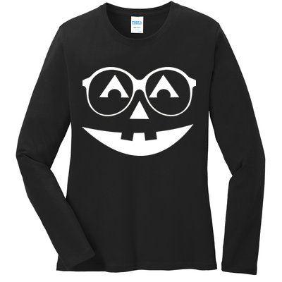 Geeky Pumpkin Jack O Lantern Ladies Long Sleeve Shirt