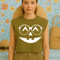 Geeky Pumpkin Jack O Lantern Garment-Dyed Women's Muscle Tee