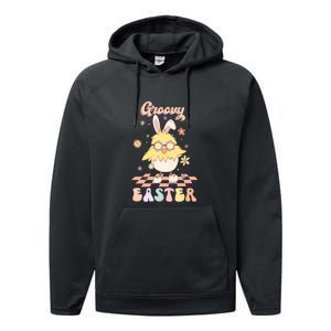 Groovy Easter Funny Chick Retro Easter Day Performance Fleece Hoodie