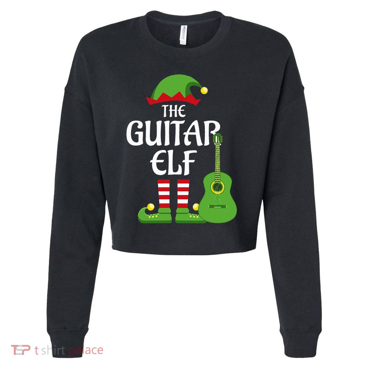 Guitar Elf Family Matching Group Christmas Cropped Pullover Crew
