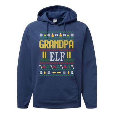 Grandpa Elf Funny Christmas Ugly Xmas Vintage Gift Performance Fleece Hoodie