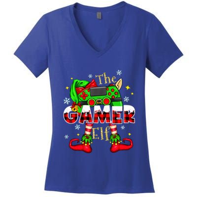 Gamer Elf Family Matching Group Christmas Video Game Xmas  Women's V-Neck T-Shirt