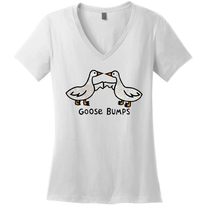 Goose Embroidered Goose Bumps Silly Goose Women's V-Neck T-Shirt