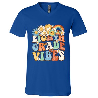 Groovy Eighth Grade Vibes Retro Teacher First Day Of School Gift V-Neck T-Shirt