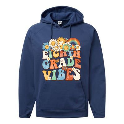 Groovy Eighth Grade Vibes Retro Teacher First Day Of School Gift Performance Fleece Hoodie