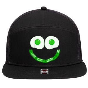 Green Eggs Ham Smile Face Brunch Breakfast Costume 7 Panel Mesh Trucker Snapback Hat