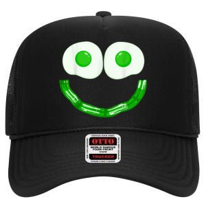 Green Eggs Ham Smile Face Brunch Breakfast Costume High Crown Mesh Back Trucker Hat