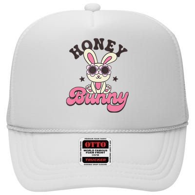 Groovy Easter Honey Bunny Happy Easter Day High Crown Mesh Back Trucker Hat