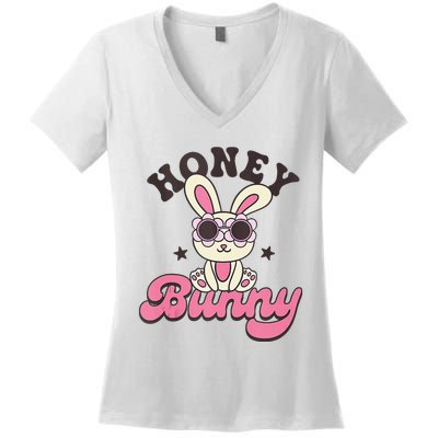 Groovy Easter Honey Bunny Happy Easter Day Women's V-Neck T-Shirt