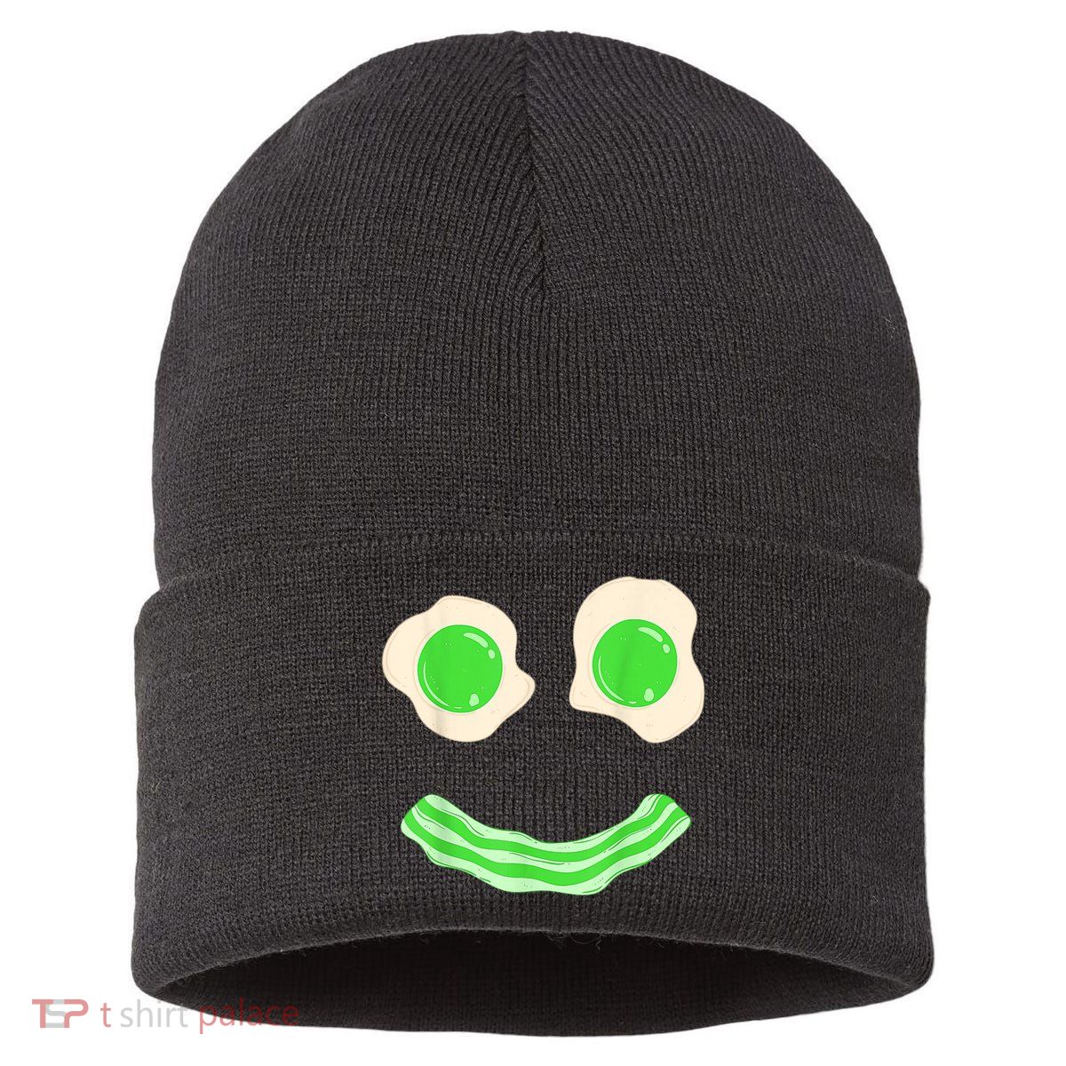 Green Eggs Ham Smile Face St Patrick's Day Sustainable Knit Beanie