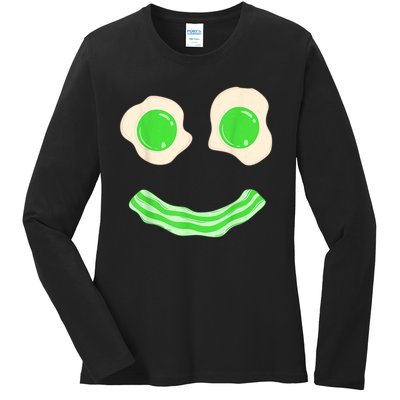 Green Eggs Ham Smile Face St Patrick's Day Ladies Long Sleeve Shirt