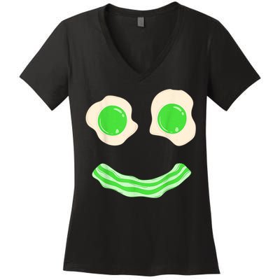 Green Eggs Ham Smile Face St Patrick's Day Women's V-Neck T-Shirt