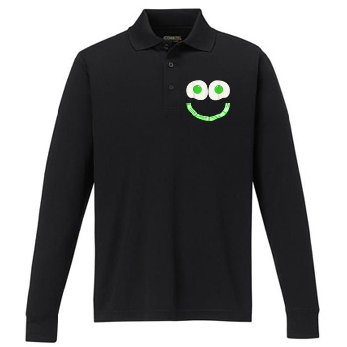 Green Eggs Ham Smile Face Brunch Breakfast Costume Performance Long Sleeve Polo