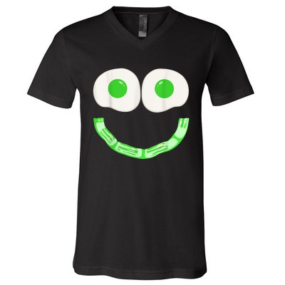 Green Eggs Ham Smile Face Brunch Breakfast Costume V-Neck T-Shirt