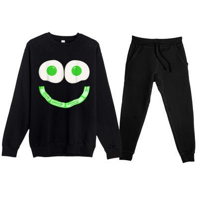 Green Eggs Ham Smile Face Brunch Breakfast Costume Premium Crewneck Sweatsuit Set