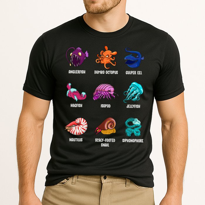 Gulper Eel Isopod Jellyfish Nautilus Octopus Hagfish Gift Cooling Performance Crew T-Shirt
