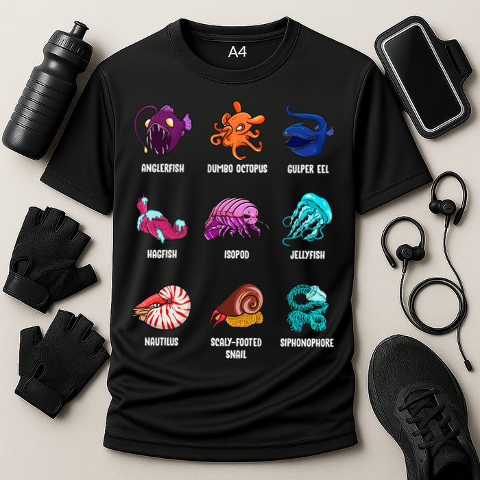 Gulper Eel Isopod Jellyfish Nautilus Octopus Hagfish Gift Cooling Performance Crew T-Shirt