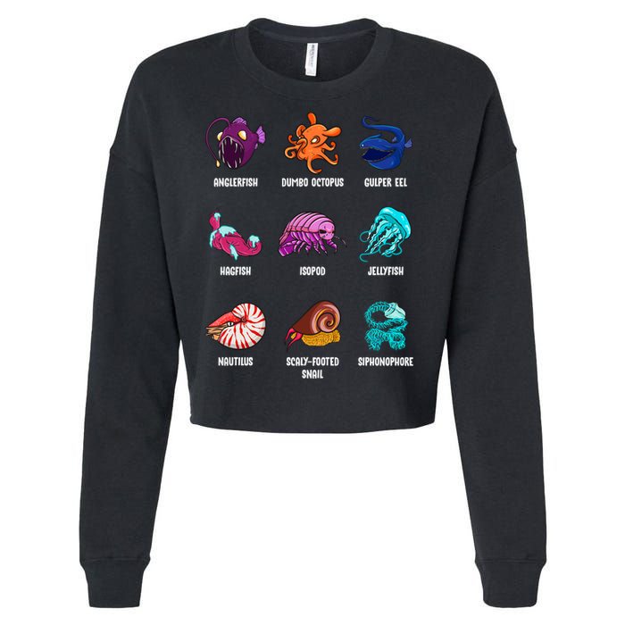 Gulper Eel Isopod Jellyfish Nautilus Octopus Hagfish Gift Cropped Pullover Crew