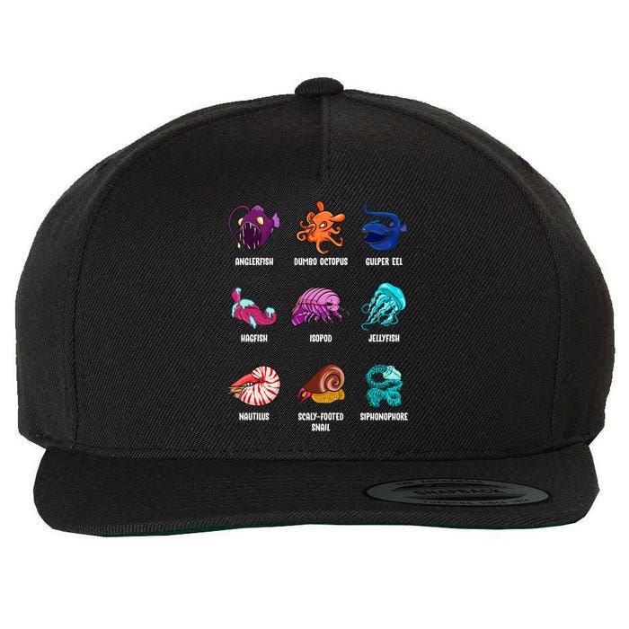 Gulper Eel Isopod Jellyfish Nautilus Octopus Hagfish Gift Wool Snapback Cap