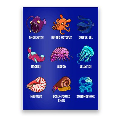 Gulper Eel Isopod Jellyfish Nautilus Octopus Hagfish Gift Poster