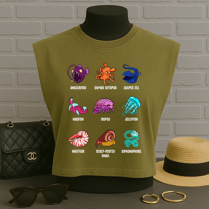 Gulper Eel Isopod Jellyfish Nautilus Octopus Hagfish Gift Garment-Dyed Women's Muscle Tee