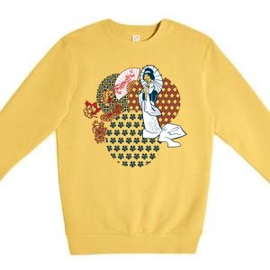 Geisha Fan Parasol Abstract Premium Crewneck Sweatshirt