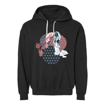 Geisha Fan Parasol Abstract Garment-Dyed Fleece Hoodie