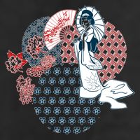 Geisha Fan Parasol Abstract Garment-Dyed Heavyweight T-Shirt