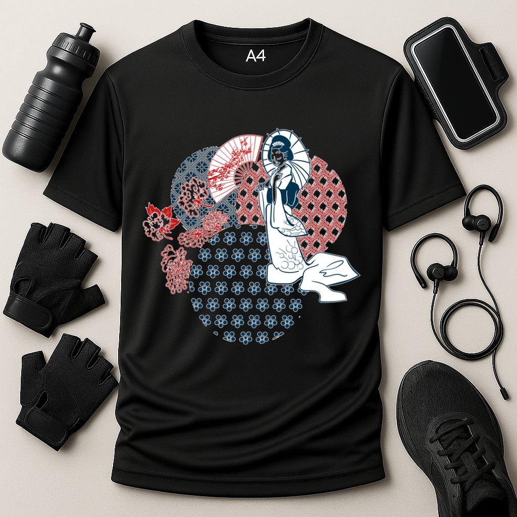Geisha Fan Parasol Abstract Performance Shirt