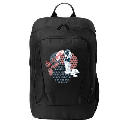 Geisha Fan Parasol Abstract City Backpack