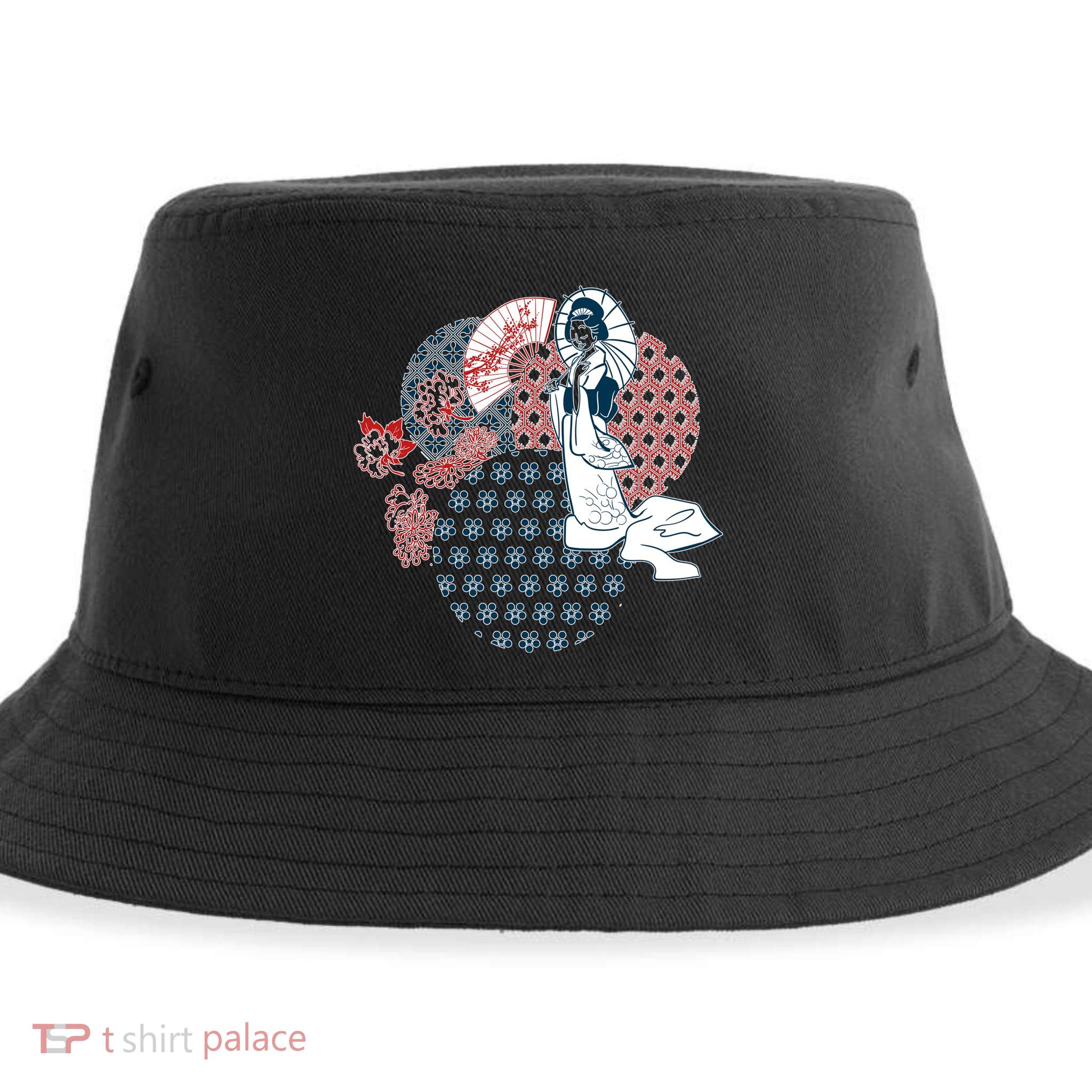 Geisha Fan Parasol Abstract Sustainable Bucket Hat