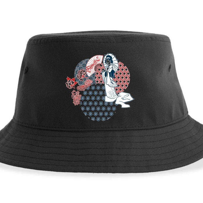 Geisha Fan Parasol Abstract Sustainable Bucket Hat
