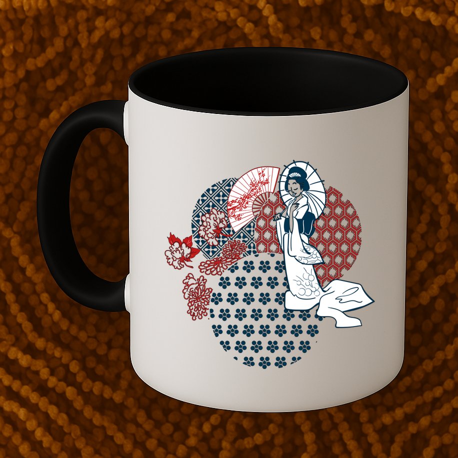 Geisha Fan Parasol Abstract Mug