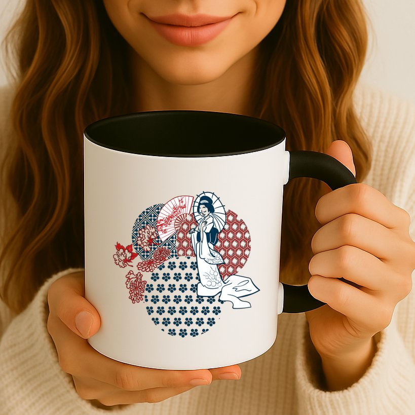 Geisha Fan Parasol Abstract Mug