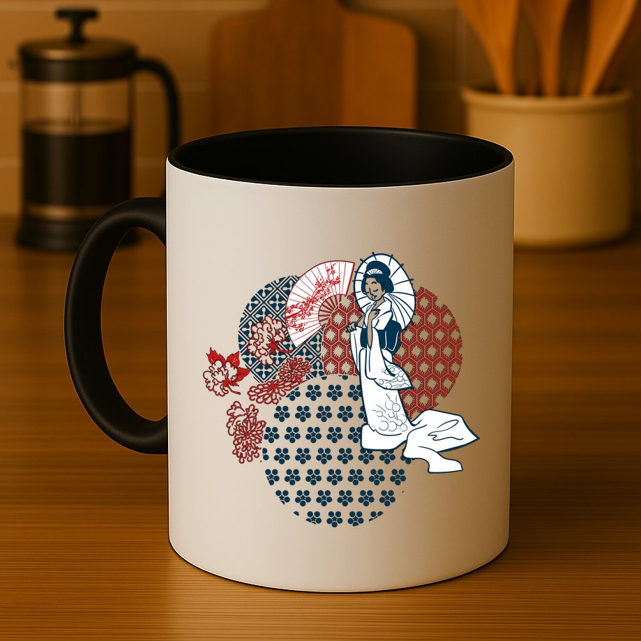 Geisha Fan Parasol Abstract Mug