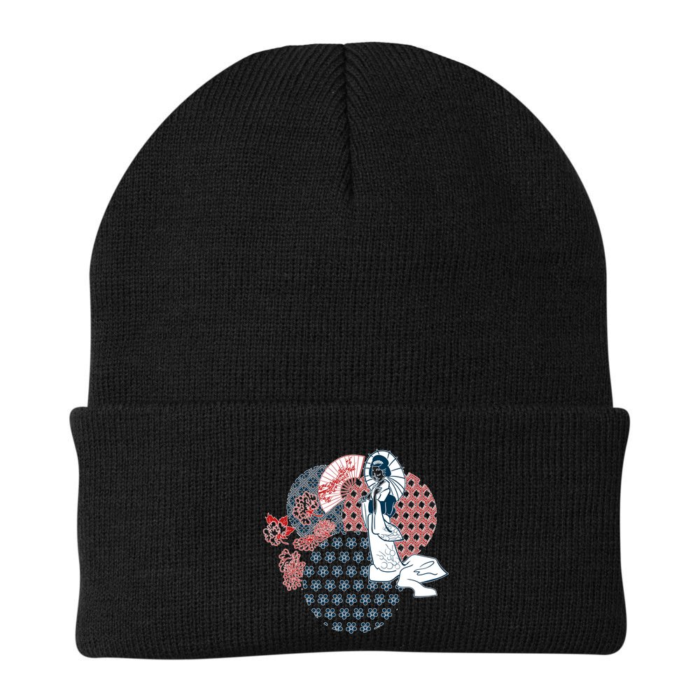 Geisha Fan Parasol Abstract Beanie
