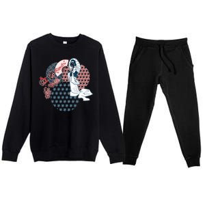 Geisha Fan Parasol Abstract Premium Crewneck Sweatsuit Set