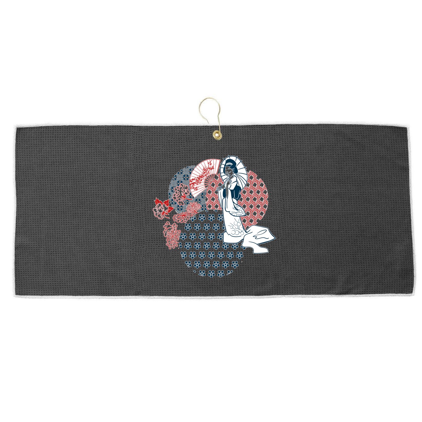 Geisha Fan Parasol Abstract Large Microfiber Waffle Golf Towel