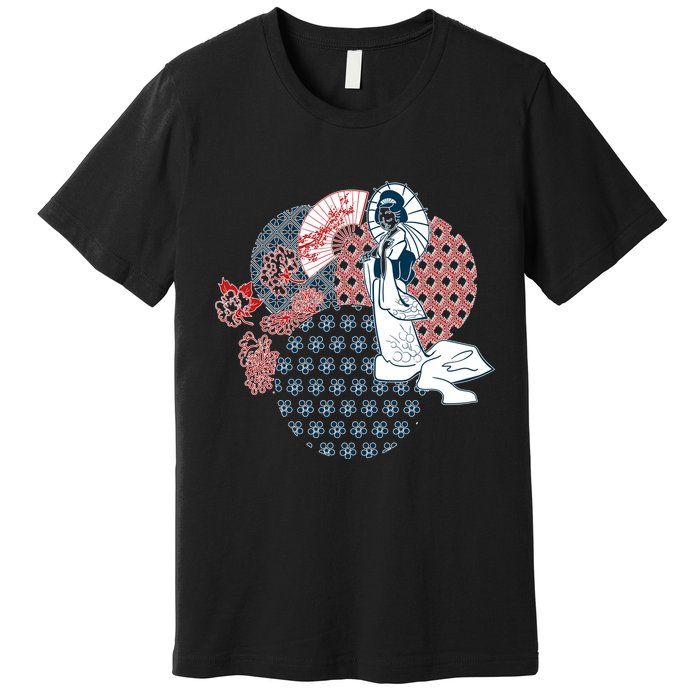 Geisha Fan Parasol Abstract Premium T-Shirt