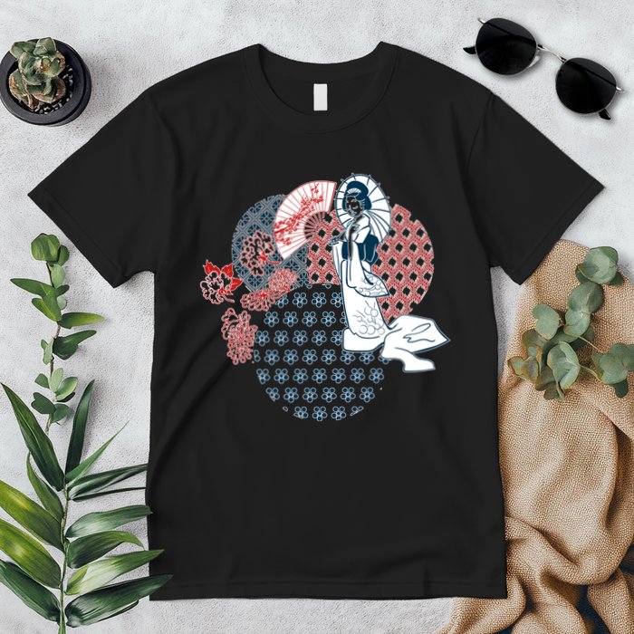 Geisha Fan Parasol Abstract Premium T-Shirt