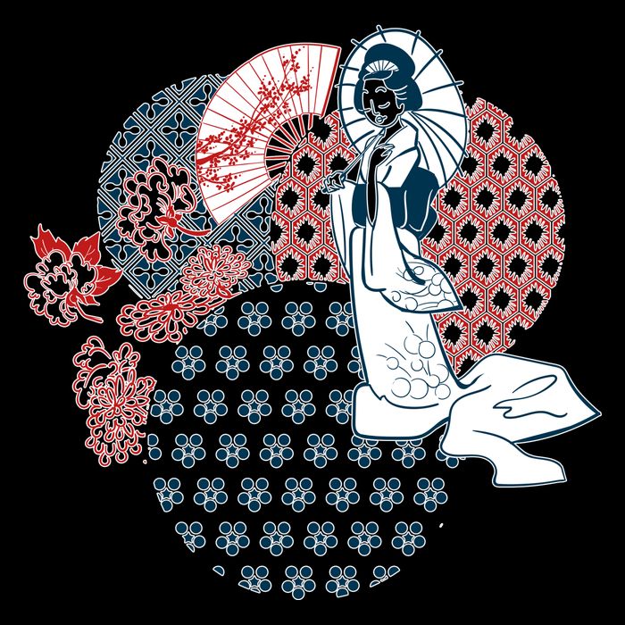 Geisha Fan Parasol Abstract Premium T-Shirt