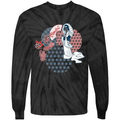 Geisha Fan Parasol Abstract Tie-Dye Long Sleeve Shirt