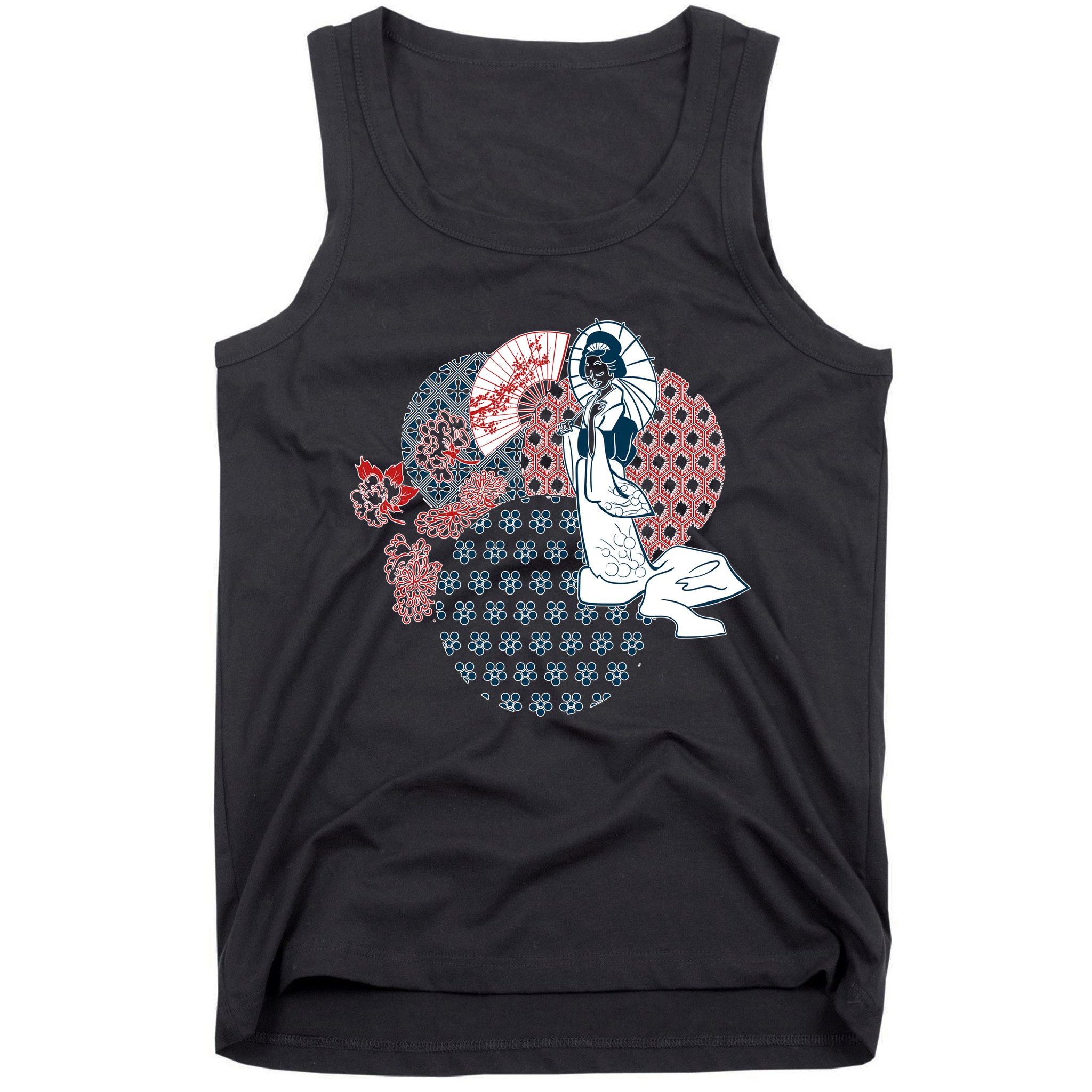 Geisha Fan Parasol Abstract Tank Top