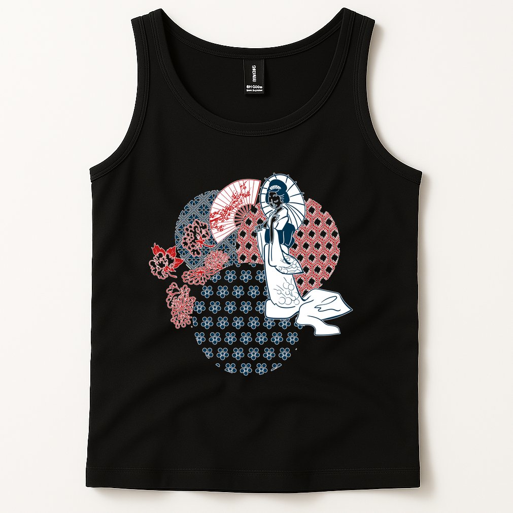 Geisha Fan Parasol Abstract Tank Top