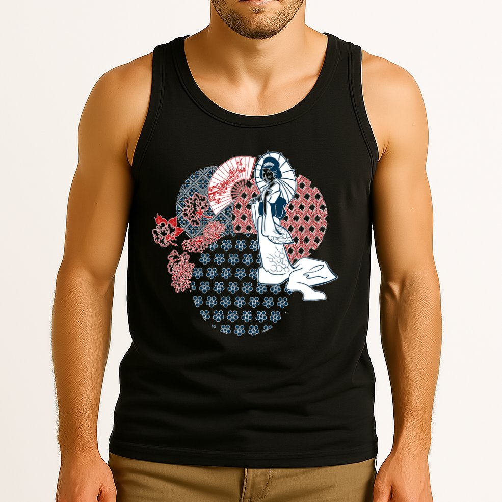 Geisha Fan Parasol Abstract Tank Top