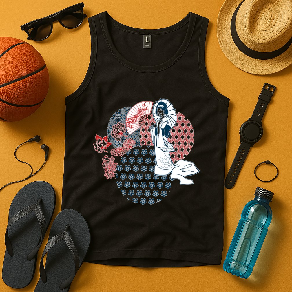 Geisha Fan Parasol Abstract Tank Top