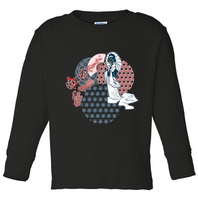 Geisha Fan Parasol Abstract Toddler Long Sleeve Shirt