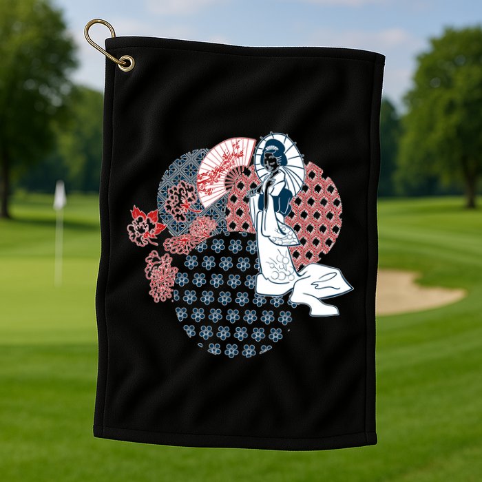 Geisha Fan Parasol Abstract Golf Towel