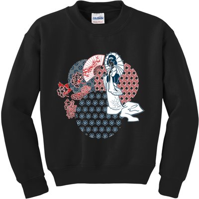 Geisha Fan Parasol Abstract Kids Sweatshirt